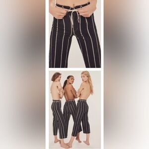 Black and White Striped Denim Pants